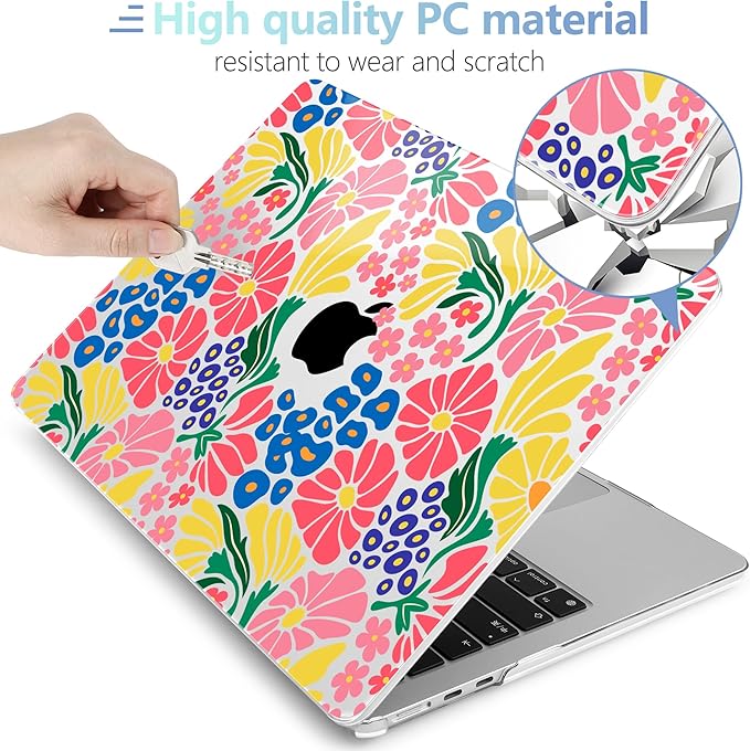 MEEgoodo for M5/M4/M3/M2 MacBook Air 15 inch Case 2026 2025 2024 2023, Case Fit Model (A3448/A3241/A3114/A2941) for MacBook Air 15.3 inch, Groovy Flower