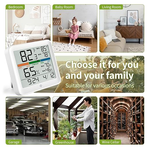 MeesMeek Indoor Thermometer Room Temperature Home Hygrometer Humidity Gauge, Accurate with Calibration, Backlight, Air Comfort Indicator, 24H Max Min Records, Time, Date (AAA Batteries Included)