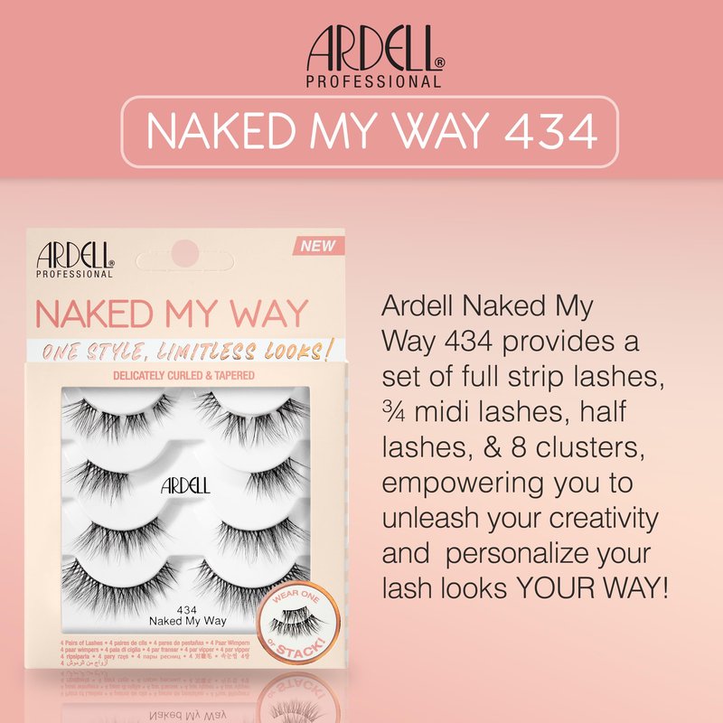 Ardell False Eyelashes Naked My Way 434 - Natural Look, Soft and Lightweight Strip Lashes, 4 Pairs, 1 Pack