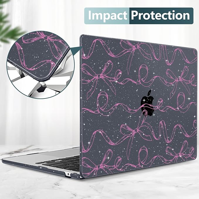 TWOLSKOO for MacBook Air 15 inch Case 2026 2025 2024 2023 Release M5 A3448 M4 A3241 M3 A3114 M2 A2941, Plastic Hard Shell & Screen Protector & Keyboard Cover & Type C Adapter, Sparkly Bows