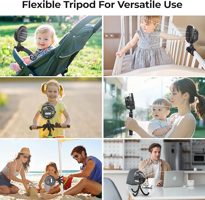 2025 Upgarded 4000mAh Misting Baby Stroller Fan, Rechargeable Battery Operated,Max 15Hrs Cooling,50ml Portable Water Sprayer Misting Fan with Flexible Tripod Clip on Car Seat Crib Treadmill Bunk Bed