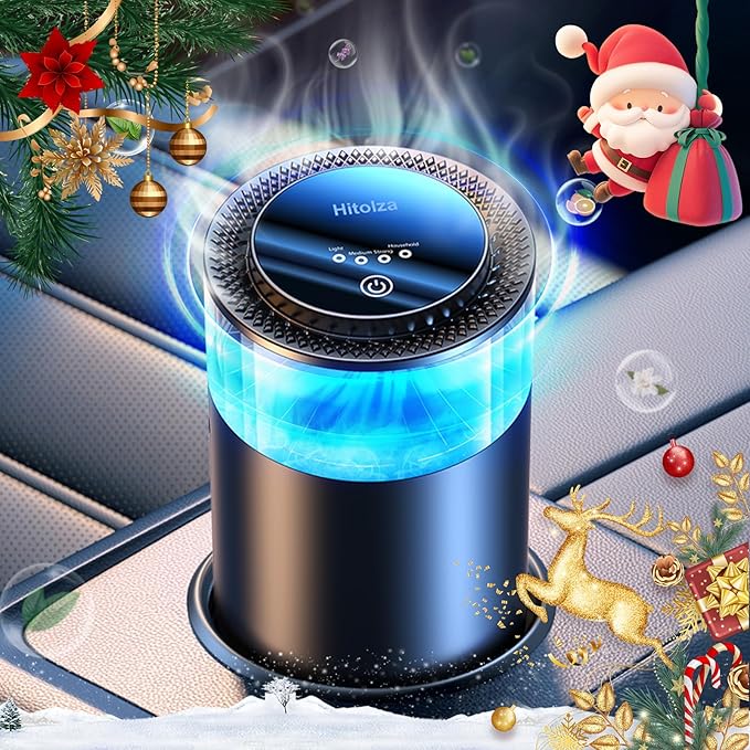 Hitolza Smart Car Air Fresheners, Ambient Light & Mist Fragrance, Auto On/Off Car Air Freshener Diffuser, Adjustable Intensity, Lasts 6 Months, Built-in Battery, Premium Scents Refill X2 - Coconut