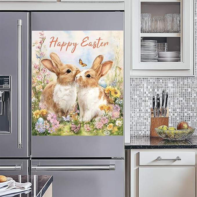 NYZE Easter Dishwasher Magnets Cover, Dishwasher Magnetic Sticker Decorative, Reusable Dish Washer Cover for Dishwashers (Kissing Bunnies)