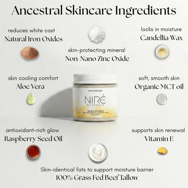 Tinted Mineral Sun Balm for Face. Chemical Filter-Free, Beef Tallow Non-Nano Zinc Formula, Made in USA, Non Toxic Ingredients