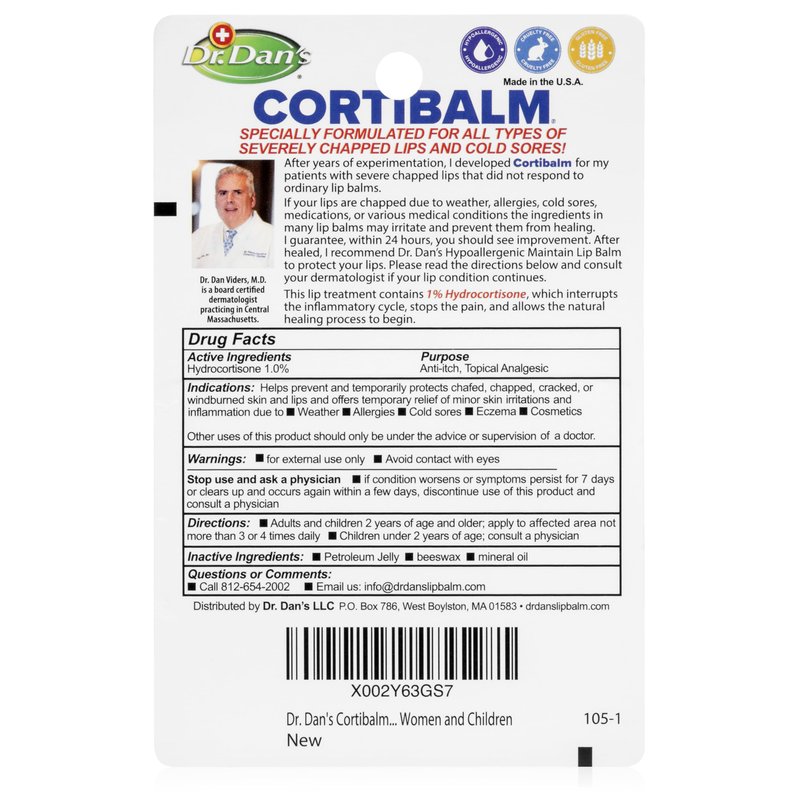 Dr. Dan's Cortibalm-5 pack- for Dry Cracked Lips Healing Lip Balm for Severely Chapped Lips - Designed for Men, Women and Children