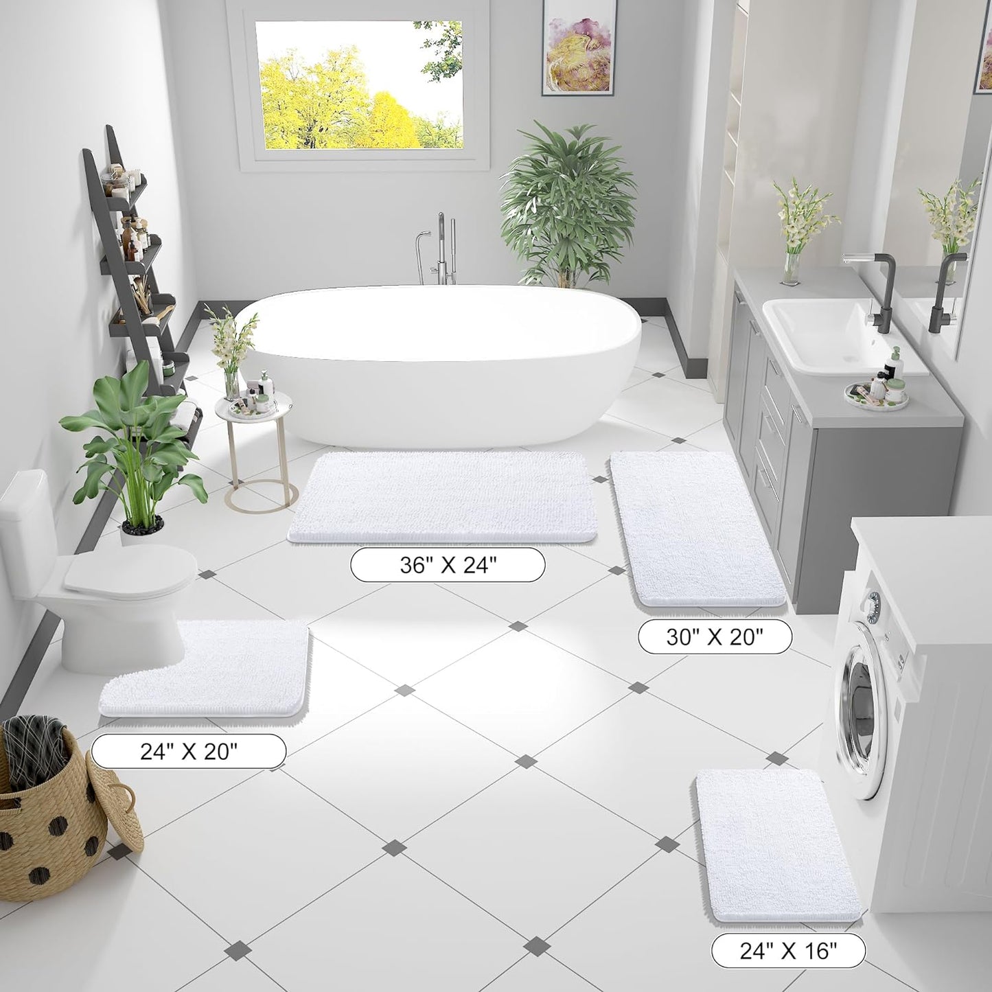 OLANLY Bathroom Rugs - Extra Soft Chenille Bath Mats | 35x24, Quick Dry & Machine Washable, White