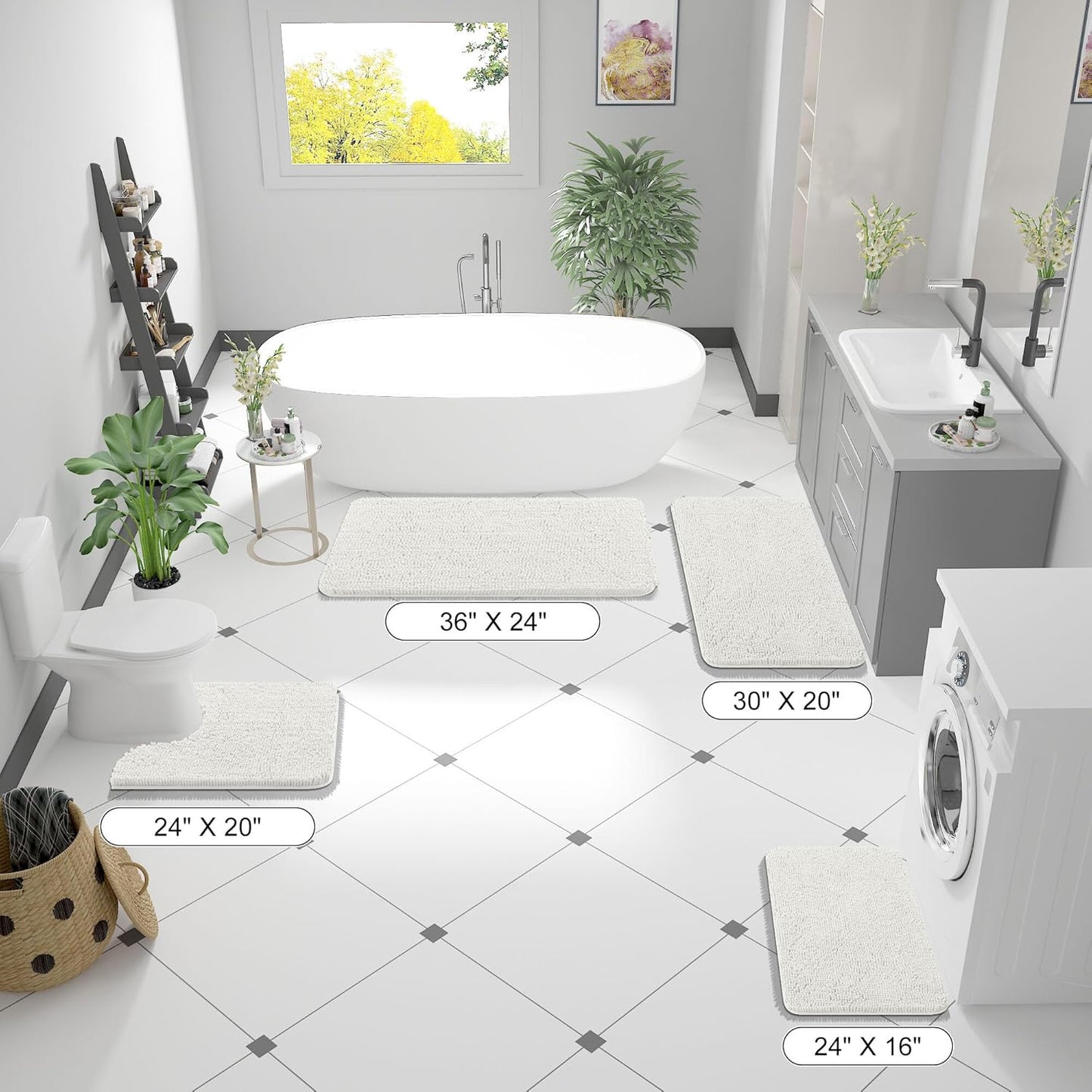 OLANLY Bathroom Runner Rugs - Extra Soft Chenille Bath Mats | Quick Dry, Machine Washable, 47x24, Ivory