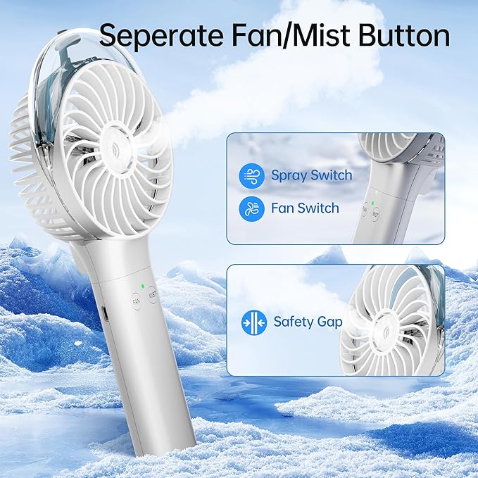 Handheld Misting Fan with Mister, Mothers Day Gifts for Mom, Birthday Gifts for Girls Women Men, Mini Portable Cooling Fan for Beach Vacation Travel Camping Cruise Essentials 2026 New