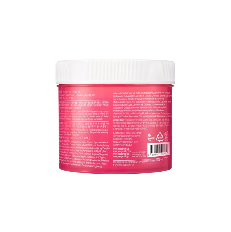 DERMALOGY by NEOGENLAB Calming Cica Tree Pad 5.07 Fl Oz / 90 pads (150ml) - Soothing, Exfoliating PHA & LHA Pad for Sensitive Skin, Clean Beauty - Korean Skin Care