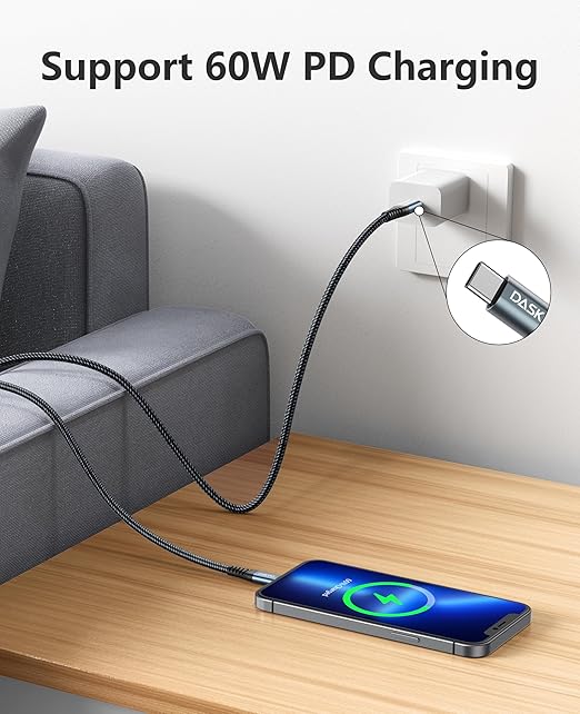 USB C to USB C Cable, 2Pack 10FT 60W(3.1A) Nylon Braided Charger Cable for for iPhone 17/16/16e/16 Plus/16 Pro Max/15/15 Plus/15 Pro Max, iPad Pro Air,Samsung S24/S24 Ultra/S23 USBC Charger