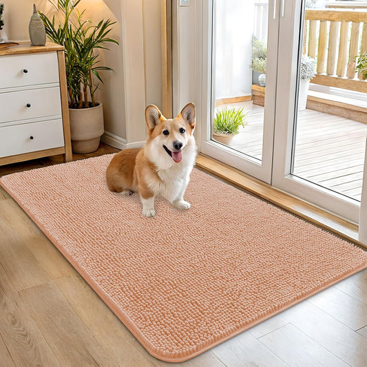 OLANLY Dog Door Mat - Absorbent Non-Slip Washable Doormat for Muddy Paws | 45x27 Inches, Peach Color