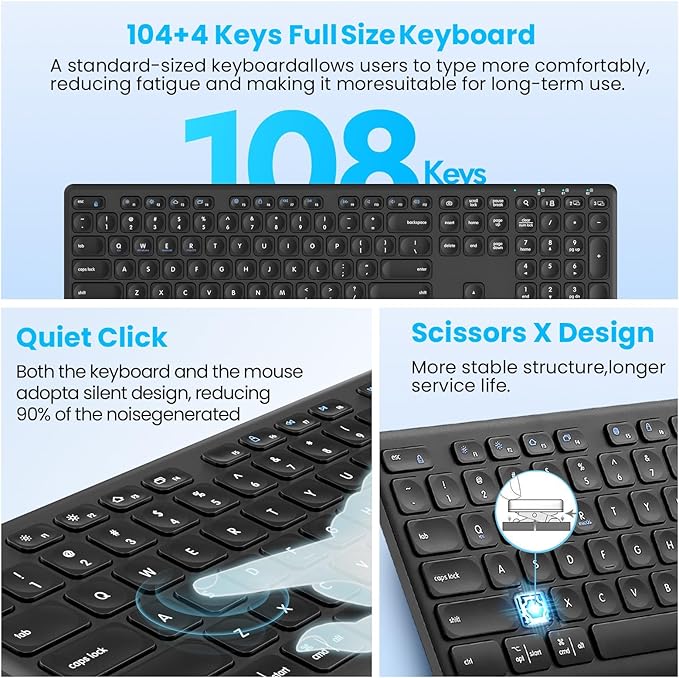 CITLLA Wireless Bluetooth Keyboard, Full Size Multi-Device Keyboard