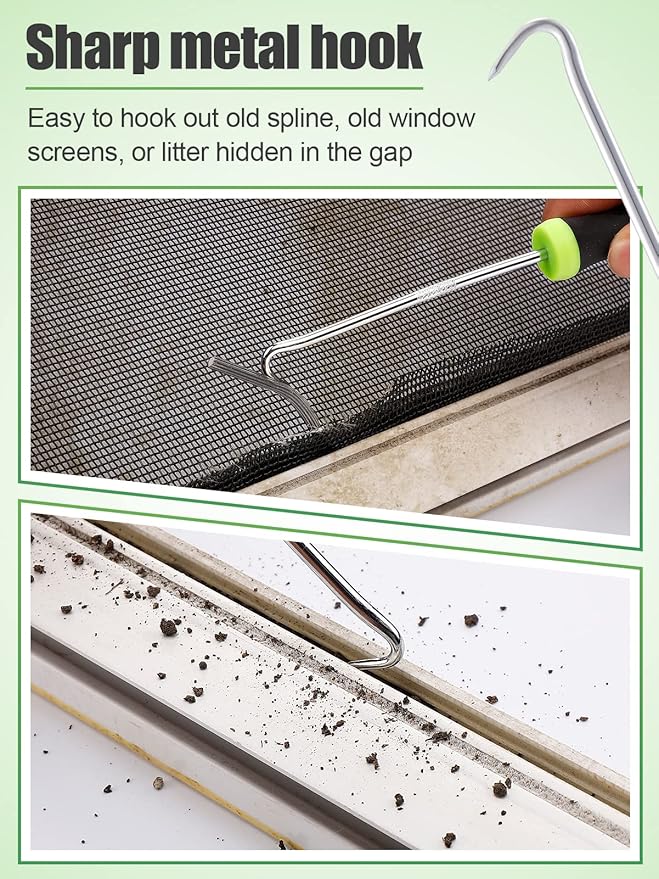 Screen Repair Kit - 3 in 1 Screen Tools Including Roller, 0.14in x 32.8ft Spline, Removal Hook for Replacing & Installing Door Window Screens