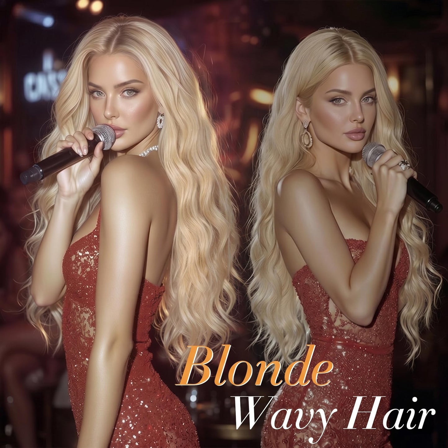 FAVE Long Blonde Wig Wavy Synthetic Wig Platinum Blonde Wig Middle Part Natural Blonde Wig Wigs for White Women(28 Inches)