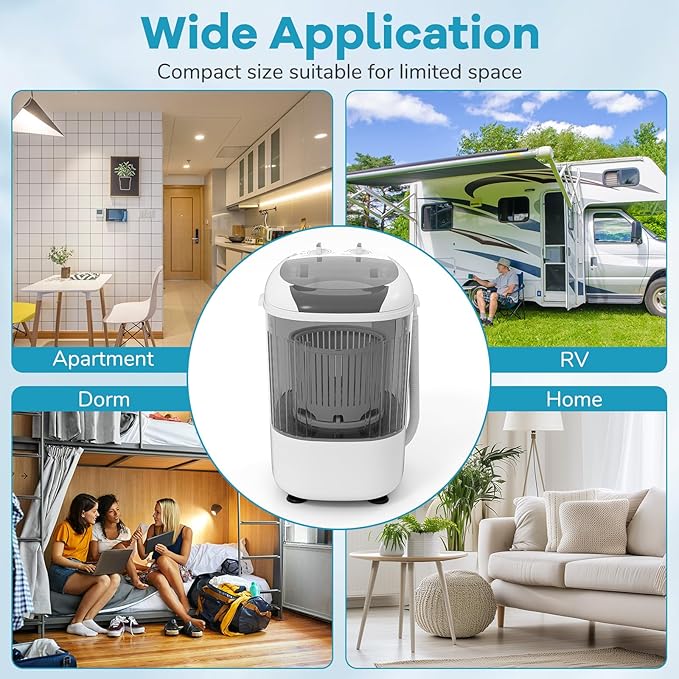 Giantex Portable Mini Washing Machine, 5.5 lbs Capacity Small Compact Laundry Washer with Spin Tub & Drain Hose, Semi-automatic Washer Machine for Apartment Dorms RV Home (Grey)