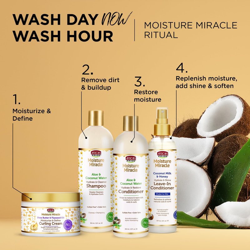 African Pride Moisture Miracle Curling Cream with Shea Butter & Flaxseed Oil, Moisturizes & Defines Coily & Curly Hair, 12 Oz, Pack of 3