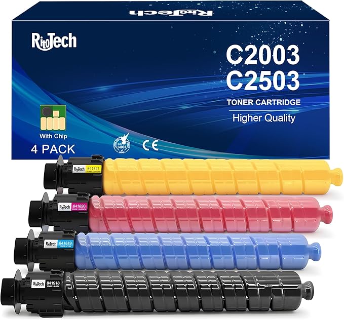 RitoTech MP C2003 C2503 Toner Cartridge Black Cyan Magenta Yellow - Replacement for Ricoh C2003 C2503 841918 841921 841920 841919 High Yield for Lanier Savin MP C2503 C2003 C2004 C2504 Printer,4 Pack