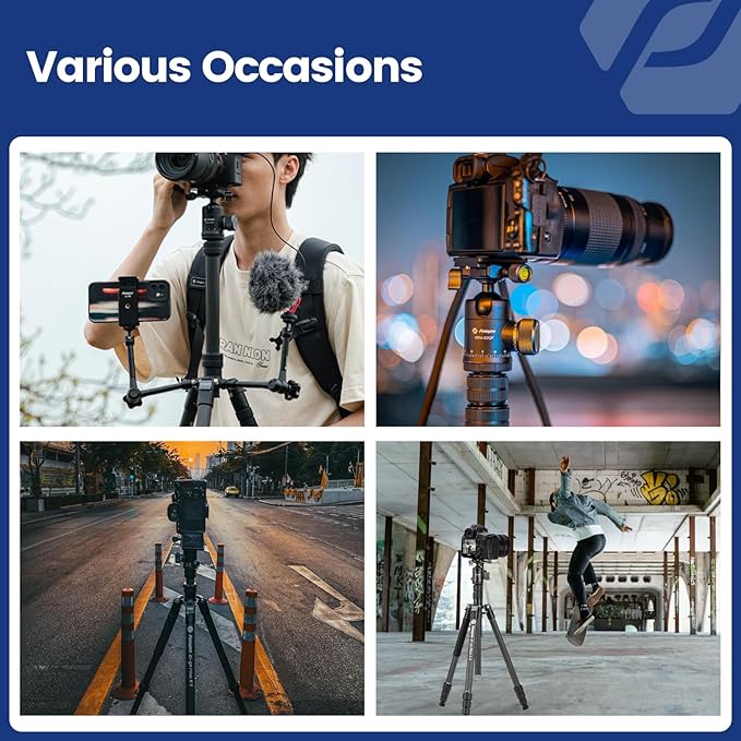 Fotopro 73"/185cm Carbon Fiber Travel Tripod for Camera, 360° Panorama Ball Head, Arca Quick Release Plate, Portable Bag, Compact Travel Tripod Monopod for DSLR Camera Camcorder, Load up to 22lbs/10kg