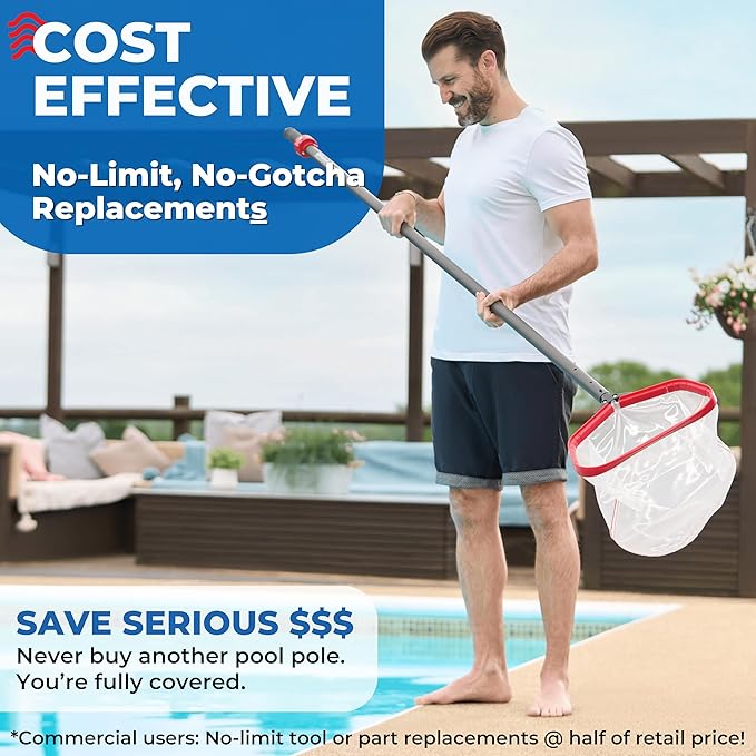 ProTuff 16ft Heavy Duty Telescopic Pool Pole – Unconditional Lifetime Replacement - Instant & Reliable Extension - Universal Fit for Nets, Skimmers, Brushes & Vacuums - Anti-Slip, Comfort Grip