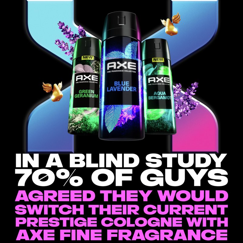 AXE Fine Fragrance Collection Premium Deodorant Body Spray for Men Blue Lavender 3 Count with 72H Odor Protection and Freshness Infused with Lavender, Mint, and Amber Essential Oils 4 oz