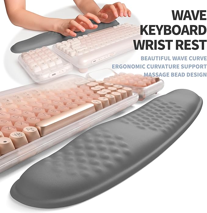 Gleamtide 2-in-1 Ergonomic Set, Wave Keyboard Wrist Rest and Massage Slope Mouse Pad Wrist Support, Rebound Memory Foam for Relieve Carpal Tunnel Syndrome and Wrist Pain (Dark Grey)
