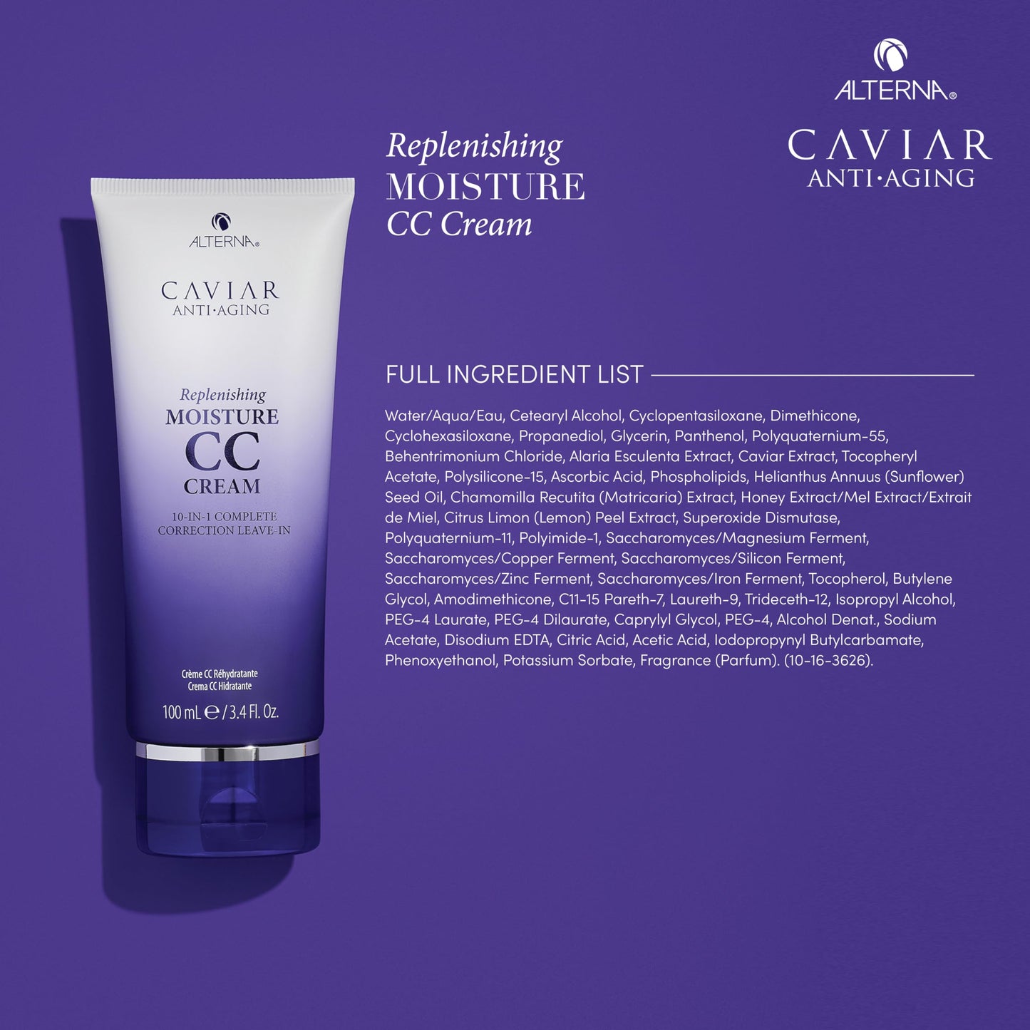 Alterna Haircare CAVIAR Anti-Aging Replenishing Moisture CC Cream, 3.4 Fl Oz |10-in-1 Hair Protection & Treatment Cream | Nourishes, Restores & Hydrates