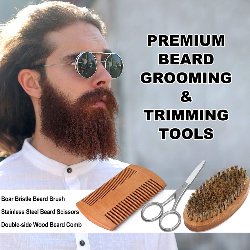 Beard Kit,10-1 Men Gift Set for Fathers Day Dad Gifts W/Straight Razor,Shaping Tool,2 PACK Beard Oil,Moisturize & Soften Mustache,Complete Self Care Beard Trimming Shaving Kit Gift for Husband Him