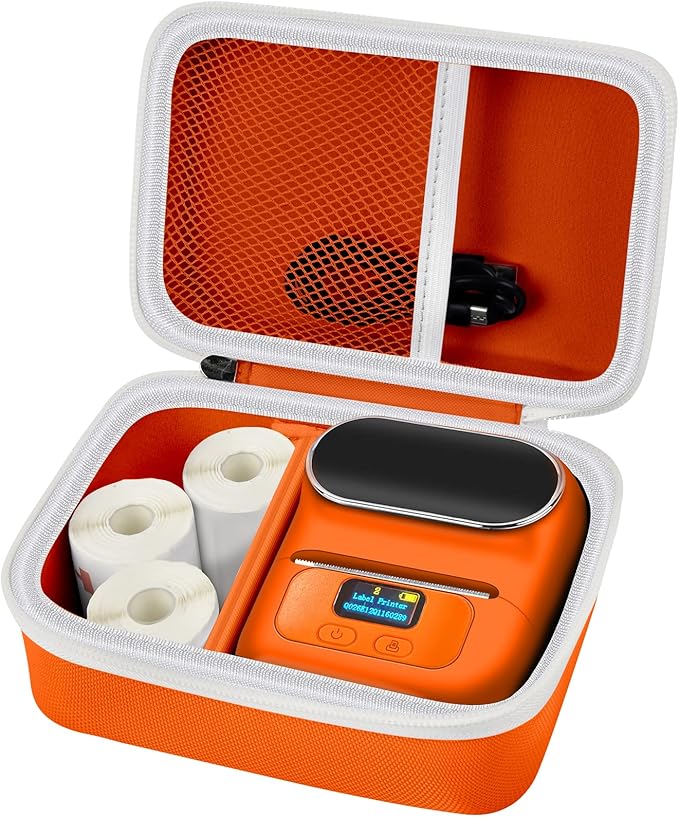 Boobowl Case Compatible with Phomemo M110 Label Maker - Portable Mini Bluetooth Thermal Label Maker Carrying Storage Bag for Printer Labels, USB Cable and Accessories (Box Only) - Orange