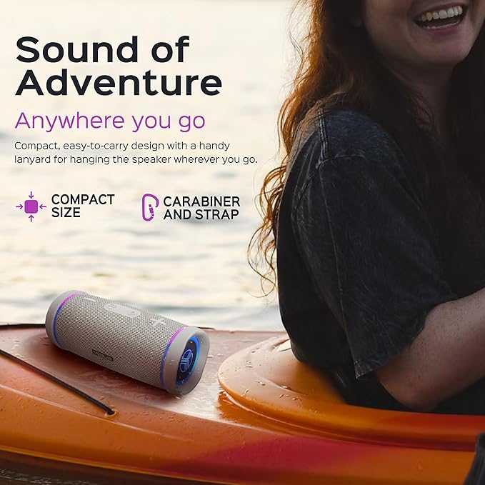 TREBLAB HD77 – Waterproof Bluetooth Speaker, 30W Loud 360° Sound, Deep Bass, IPX7, TWS Pairing, RGB Lights, 20H Battery, Portable Wireless Speaker for Outdoor, Beach, Camping, Party, Travel
