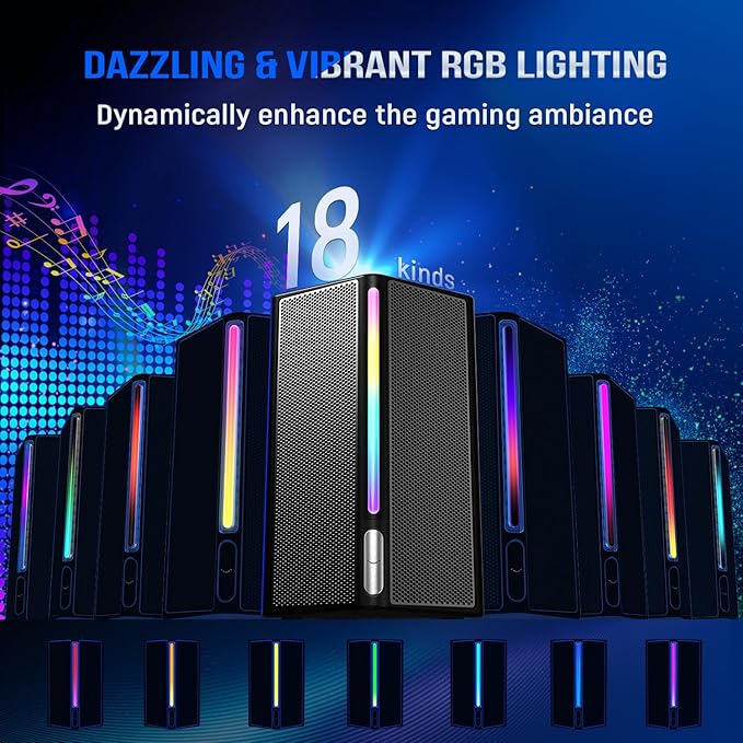 FIFINE 2.1 Computer Speakers with Subwoofer, Gaming Speaker for PC with RGB & Bluetooth, Volume Control & 3.5mm Aux Input, AC Powered Desktop Speakers for Monitor TV Mobile - AmpliGame A22