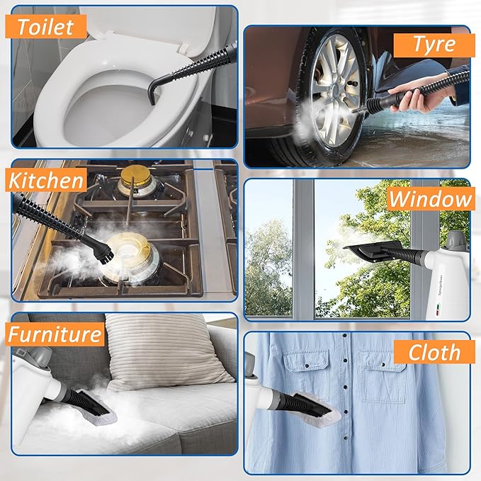 Spurgehom Handheld Steam Cleaner, Portable Steamer with 11 PCS Accessory & Safety Lock, Large Capacity Steam for Cleaning, Multipurpose Steam Cleaner for Home, Car, Window