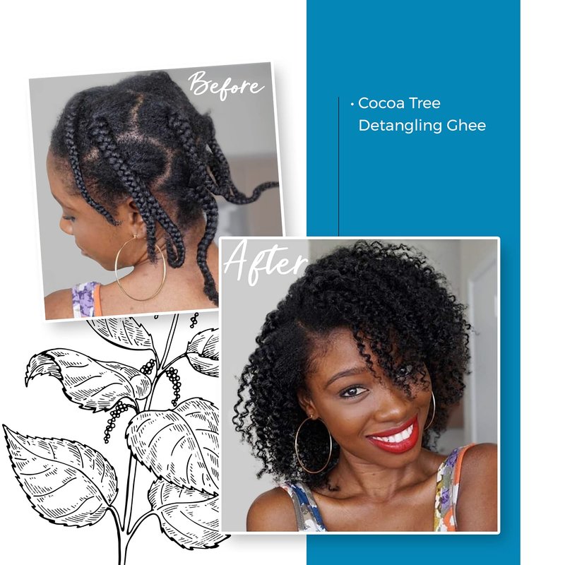 Qhemet Biologics Cocoa Tree Detangling Ghee - Softening Detangler Ideal for High Porosity 4C-3C Hair - Makes Combing Easier & Restores Pliability, Elasticity & Softness to Dry, Matted Hair (9 oz)