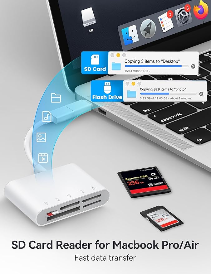 BnmxTek USB-A and USB-C to SD Card Reader, Trail Camera Card Adapter with SD MicroSD CF Compact Flash Memory Stick XD Picture 5 Slots for iPhone 15 16 iPad Mac MacBook Pro/Air Laptop Pc