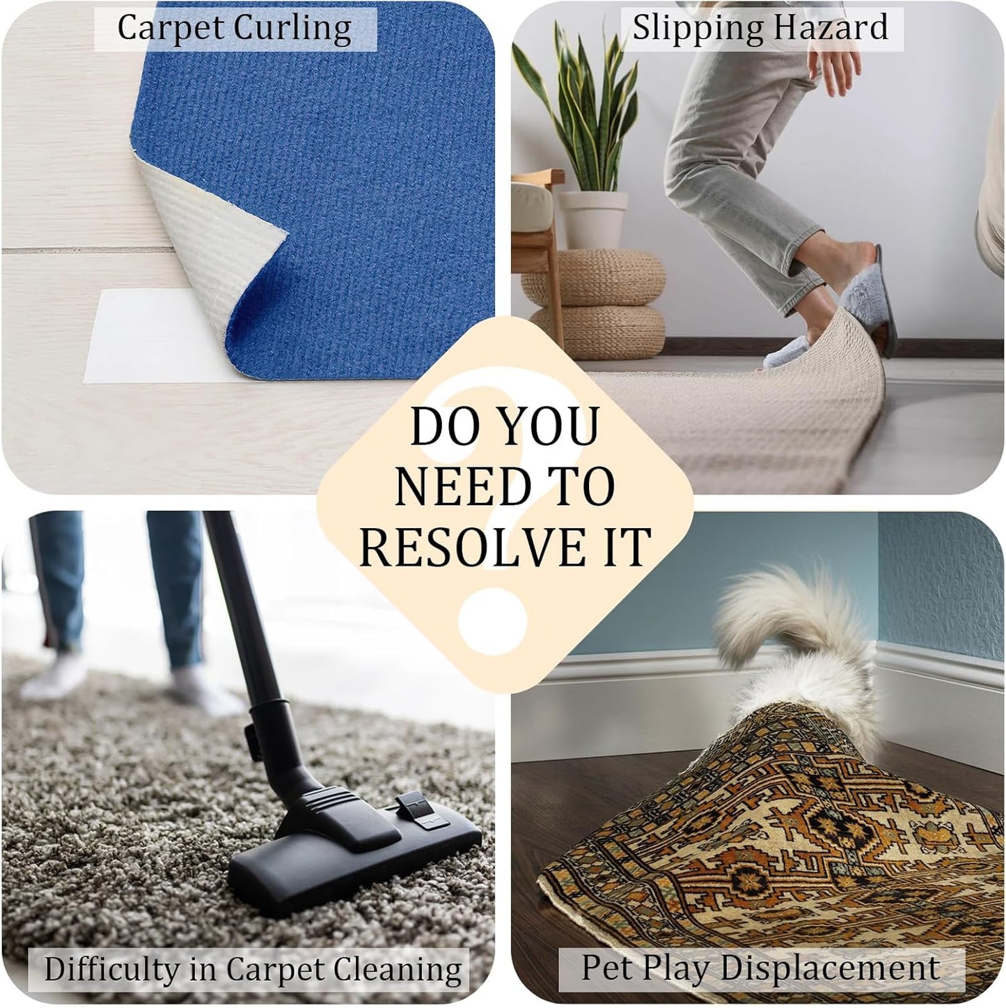 Skiennix Premium Carpet Tape - Non-Slip Rug Adhesive for Hardwood Floors & Tiles | 12 Pcs, Black