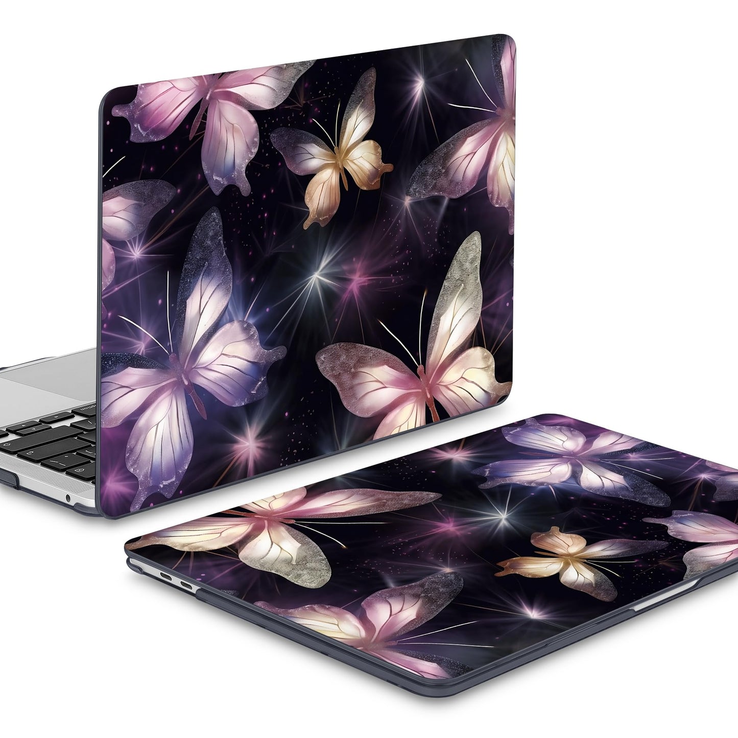 Mektron for MacBook Air 13 Case A1466/A1369 (2010-2017 Release), Snap-on Plastic Hard Shell Cover for MacBook Air 13.3 inch with Keyboard Cover, Glittering Butterfly