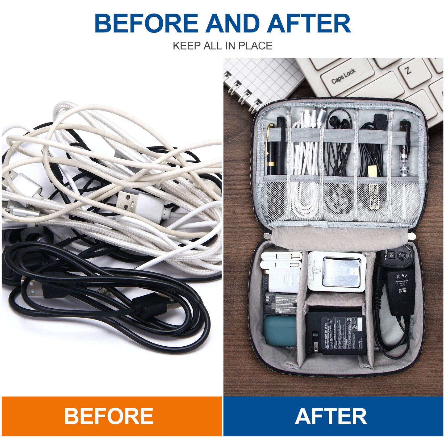 VOCUS Electronics Organizer Travel Cable Organizer Bag for Electronics Accessories, Portable Tech Carring Large Storage Case for Charger, Cord, Power Bank, Hardware