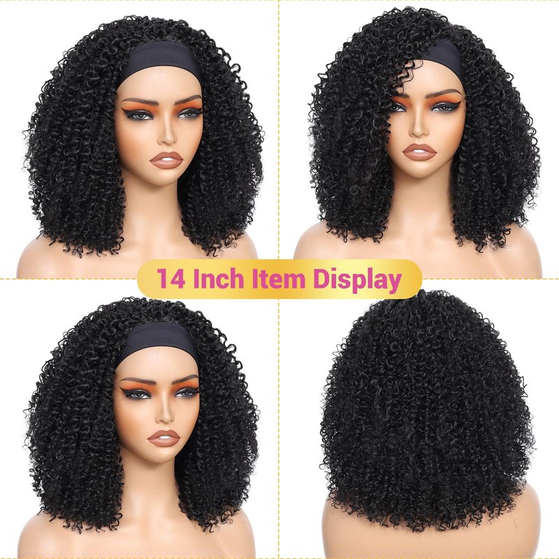 Urbeauty Short Kinky Curly Headband Wigs for Black Women Pink Mango Human Hair Soft Feeling Protein Silk Synthetic Hair Soft Lightweight Glueless Quick Install, Beginner Friendly Daily & Flip Over Wig