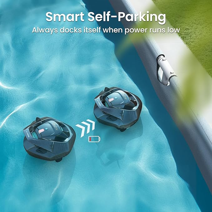 AIPER Cordless Robotic Pool Vacuum, Self-Parking Technology, Portable, Ideal for Above-Ground Flat Pool up to 40 Feet, Grey
