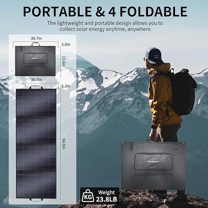 VLAIAN 400W Portable Solar Panel for Power Station Generator,400 Watt Foldable Solar Panel Charger with MC4 Output,3-in-1 DC Connector,23.5% High Efficiency for Outdoor Camping RV Travel (400W)