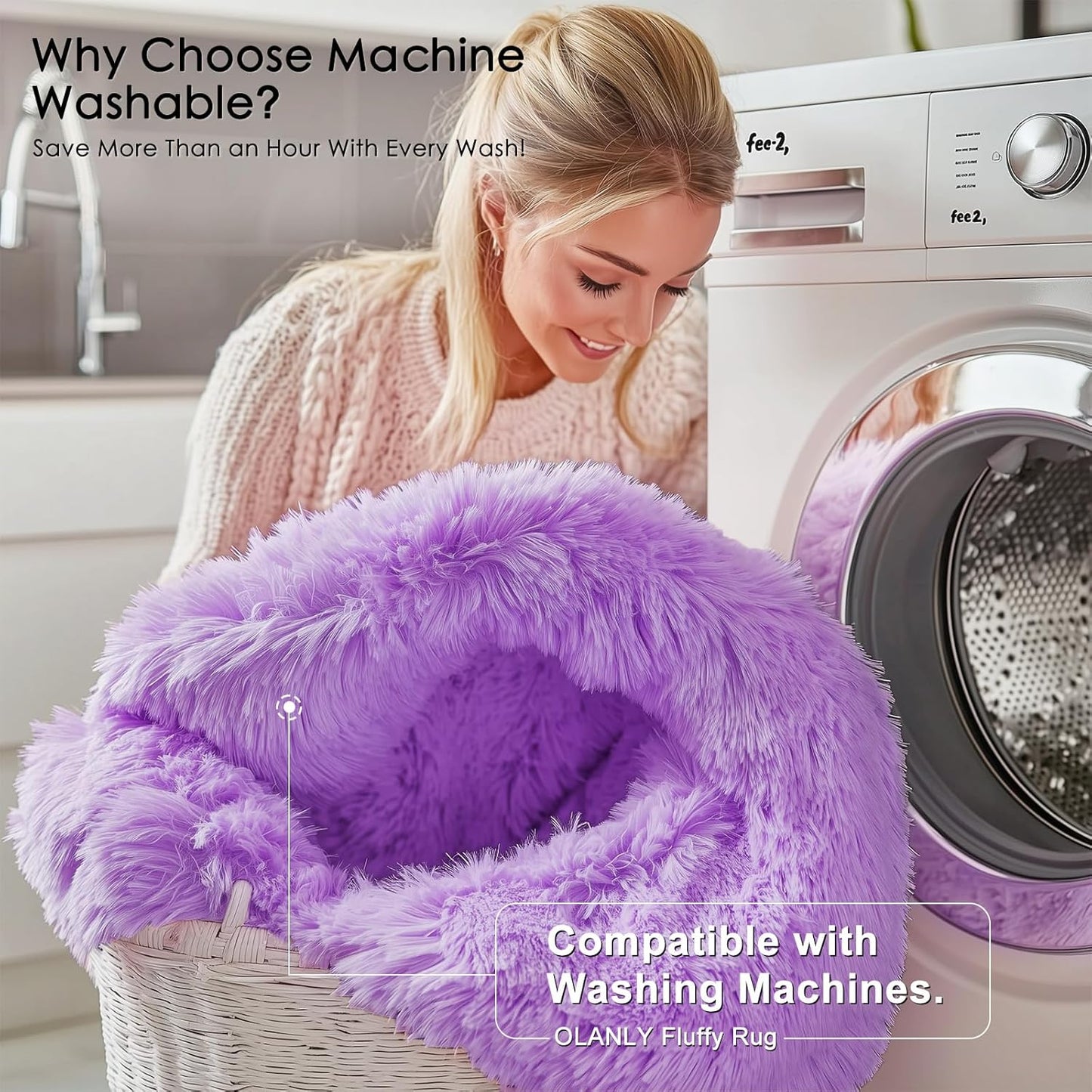 OLANLY Area Rug - Soft Fluffy Shaggy Design | Machine Washable 4x5.9 ft | Purple for Living Room & Bedroom