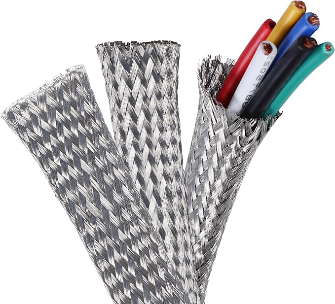 BuyUneed Tinned Copper Metal Braid Sleeving Wire Shielding Sleeve Braided Copper Ground Straps EMI/RFI Interference Expandable Flat Mesh Shielding Cable for Protect Wire (1/2inch-13ft)