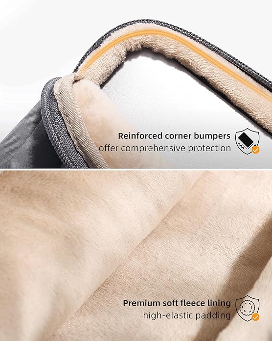 Grey Puffy Laptop Sleeve 14-Inch Fluffy Protective Sleeve for MacBook Pro/Air 14, Dell XPS, HP, for Travel & College