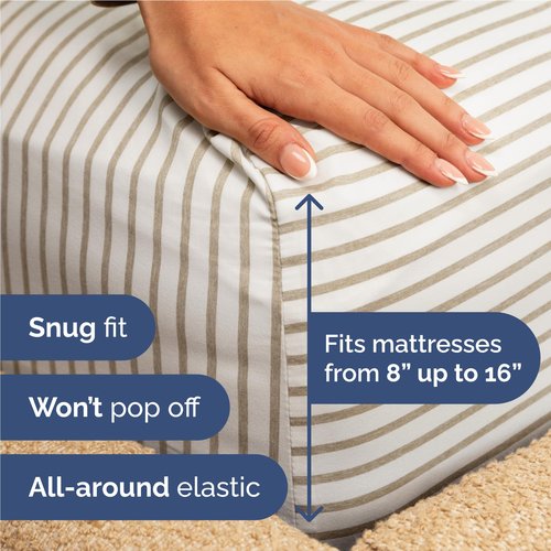 Full Size 4 Piece Sheet Set - Comfy Breathable & Cooling Bed Sheets Set - Hotel Luxury Bedding for Women, Men, Kids, Teens, Boys & Girls - Deep Pockets, Soft, Wrinkle Free - Oeko-Tex - Beige Stripes 2