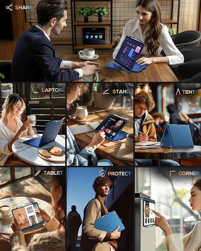 typecase Touch Case with Keyboard for iPad Pro 13"(M5/M4, 2025/2024), iPad Air 13"(M4/M3/M2, 2026/2025/2024) & iPad Pro 12.9", Trackpad, 360° Rotatable, 11-Colors Backlit, Lake Blue