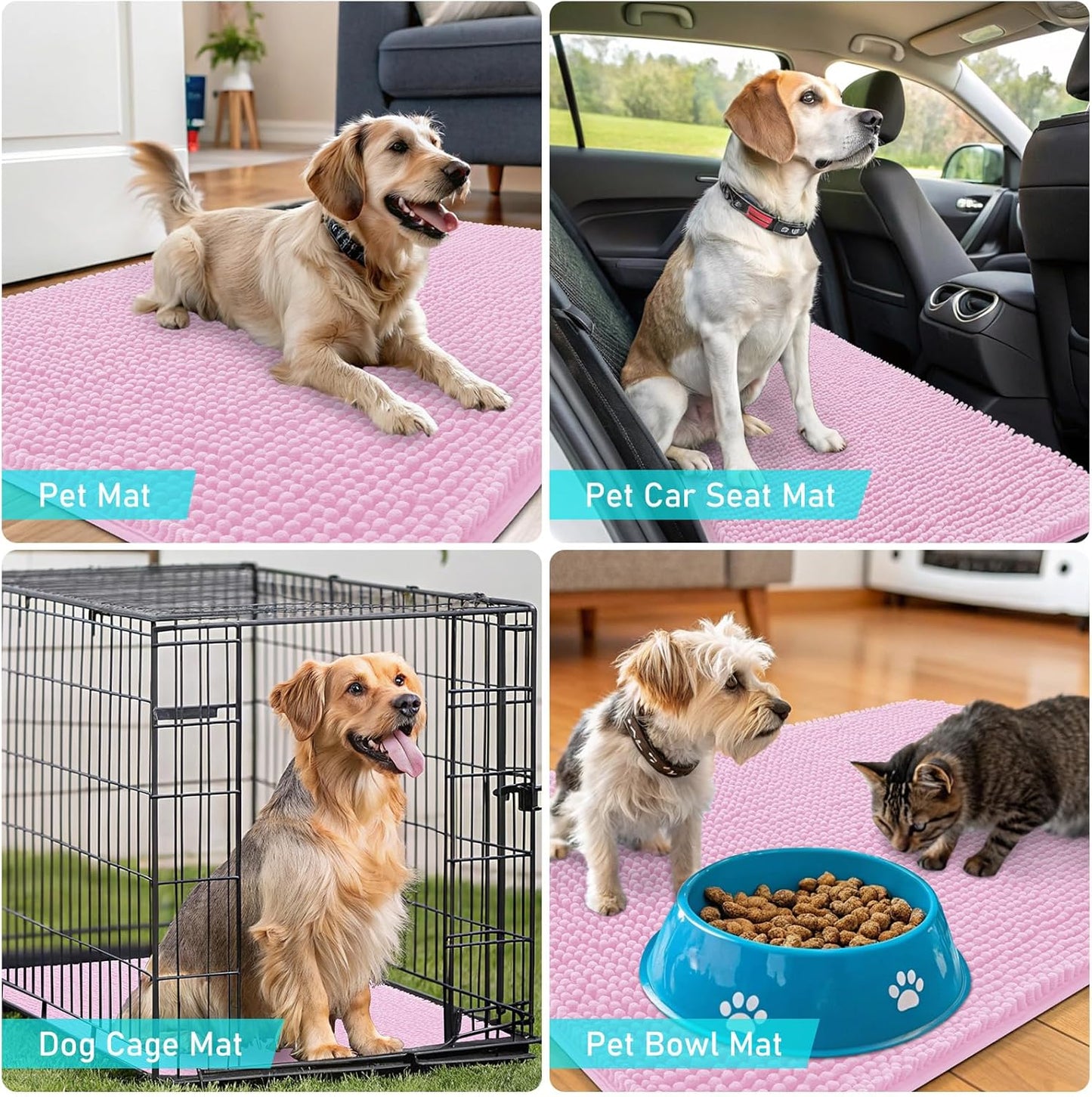 OLANLY Dog Door Mat - Absorbent Non-Slip Washable Doormat for Muddy Paws | 54x32 Pink Chenille Carpet