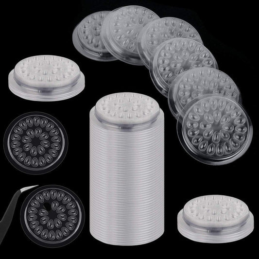 200 Pieces Disposable Glue Pad Transparent Flower Shape Glue Pallet Pad Lash Holder Tray Tools Pigment Holder Base for Eyelash Extension