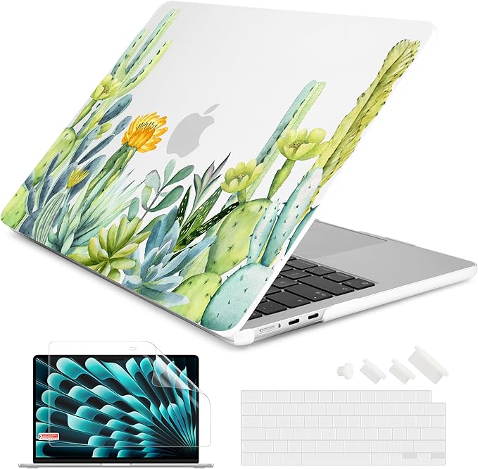 Batianda Premium Case for New MacBook Air 15 inch with M5 M4 M3 M2 Chip 2026 2025 2024 2023 Release, Designed Ultra-Slim Hardshell & Keyboard Cover & Screen Protector 4-in-1 Bundle, Cactus