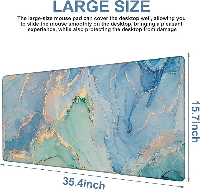 NITAHHHY Gaming Desk Pad Large Extra Length Fluid Art Marble Mouse Pad Keyboard Laptop Non-Slip Waterproof with Rubber Base Thick Stitched Edge Mouse Mat for Office Home 35.4 x 15.7 Inches