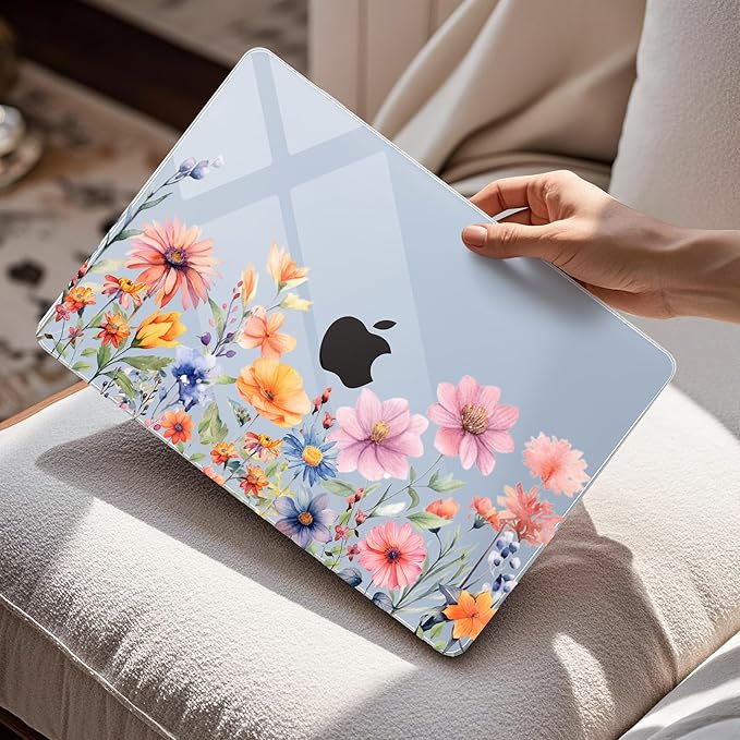 Mektron Case for 2026 MacBook Air 15 INCH M5 A3448 Compatible with M4 A3241 /M3 A3114 /M2 A2941 Printed Plastic Hard Shell Cover with 15.3" Liquid Retina Display Touch ID- Floral P165-Blue