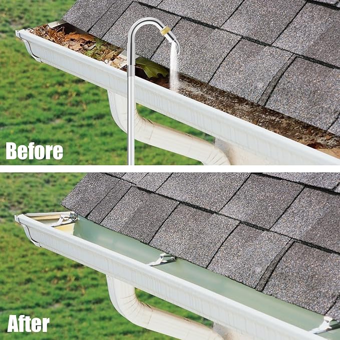 12ft (20ft Reach) Gutter Cleaning Tools from The Ground, Telescoping Rain Gutter Cleaner Tool, Gutters Cleaning Wand, Gutters Cleaning Hose Attachment & Connection Adapter